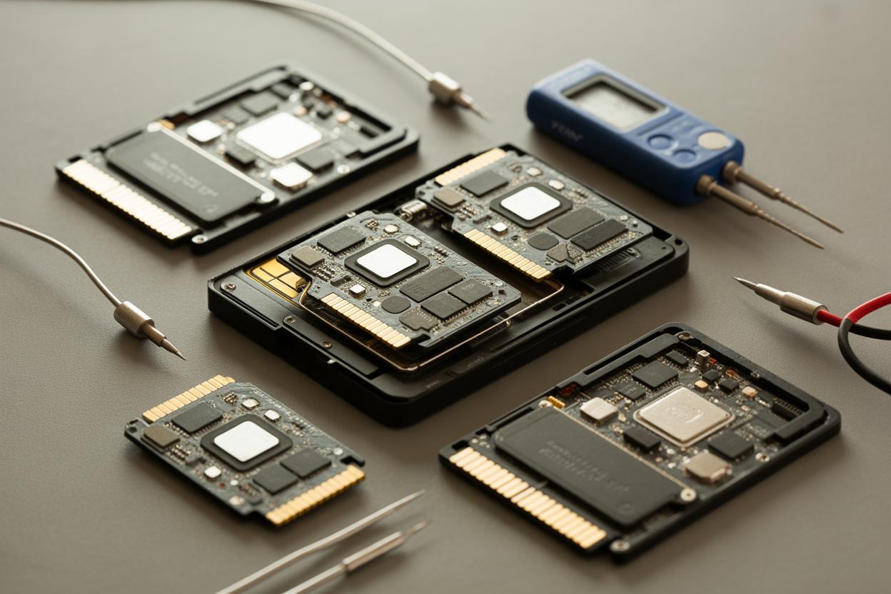 Cartão microSD inserido em um Raspberry Pi com indicadores de sistema