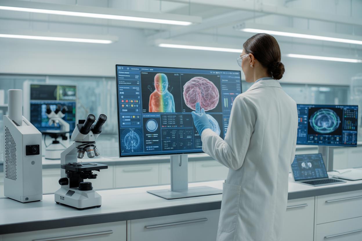 Sistema de inteligência artificial analisando imagens médicas para diagnóstico preciso