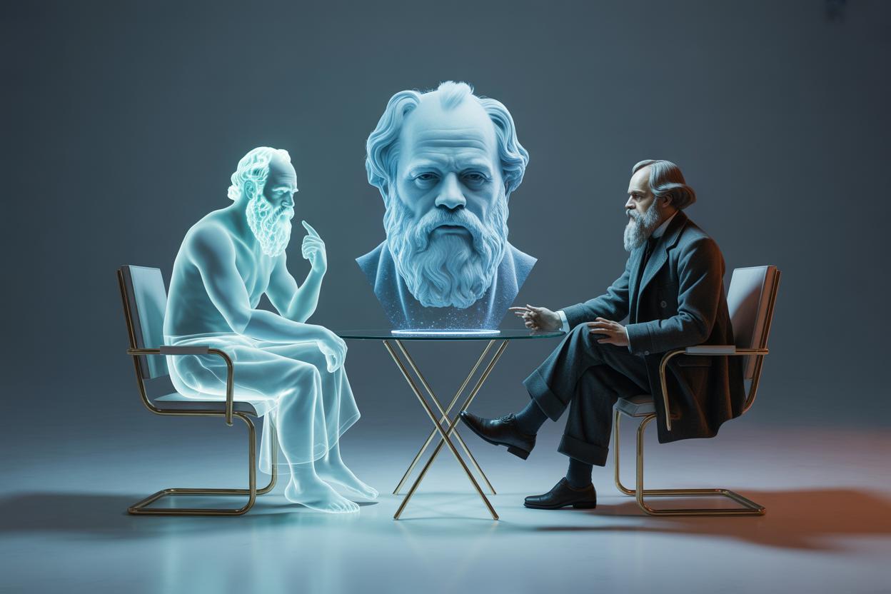Interface do Mentor AI simulando diálogo com filósofos históricos