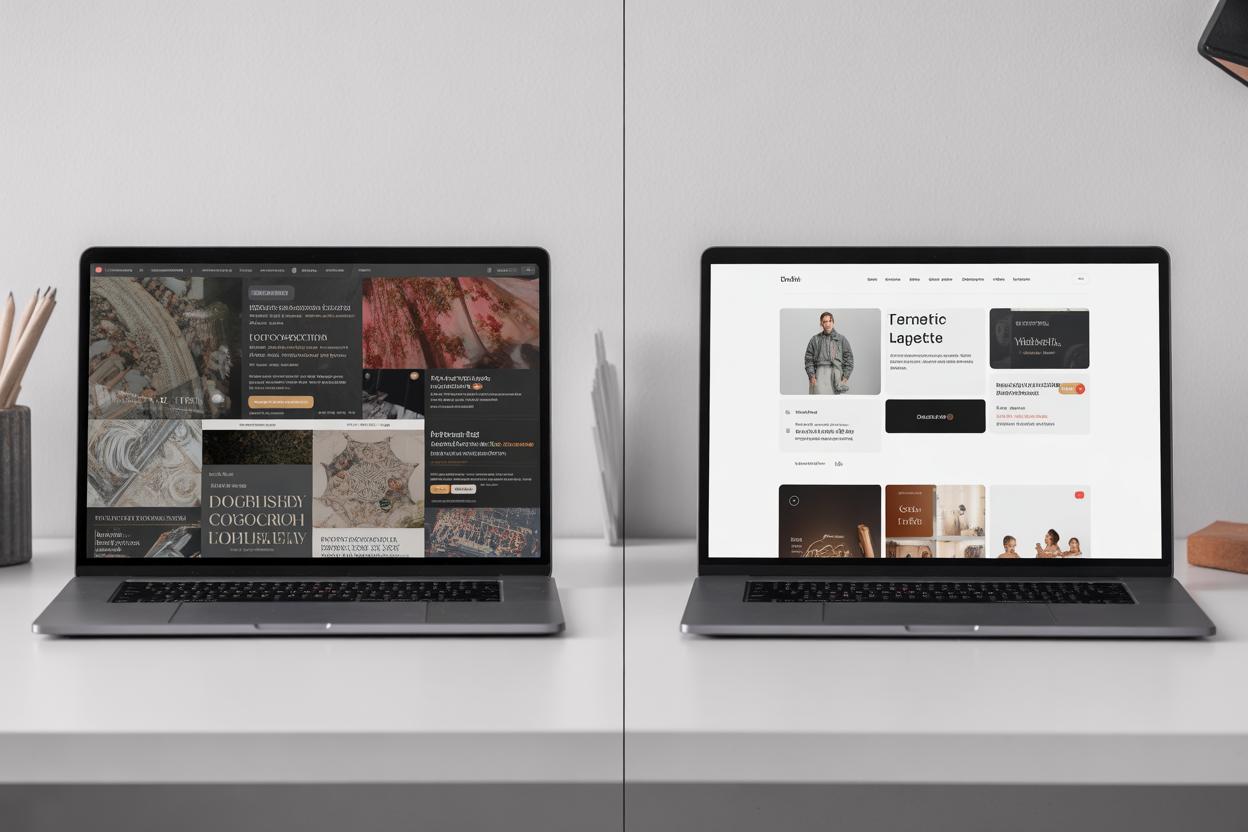 Comparação entre design de site personalizado e templates prontos