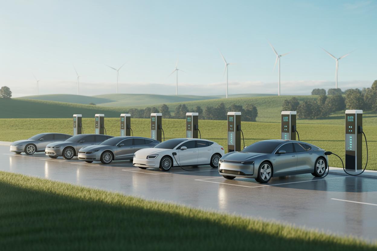 Fábrica moderna com painéis solares e infraestrutura elétrica sustentável