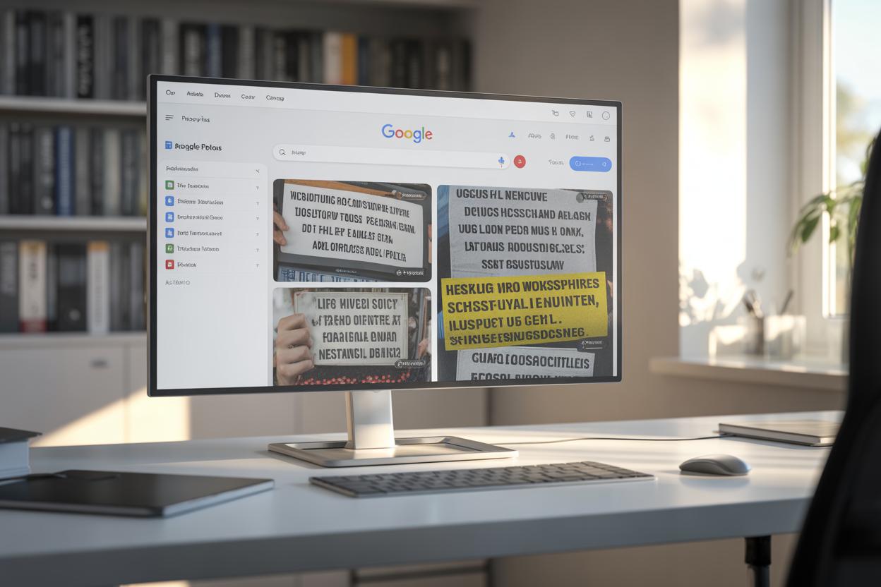 Interface do Google Photos mostrando busca de texto em imagens