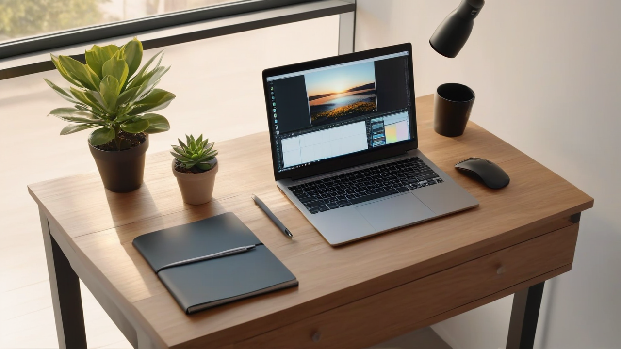 Estudio de edicao de video com setup profissional, sem pessoas